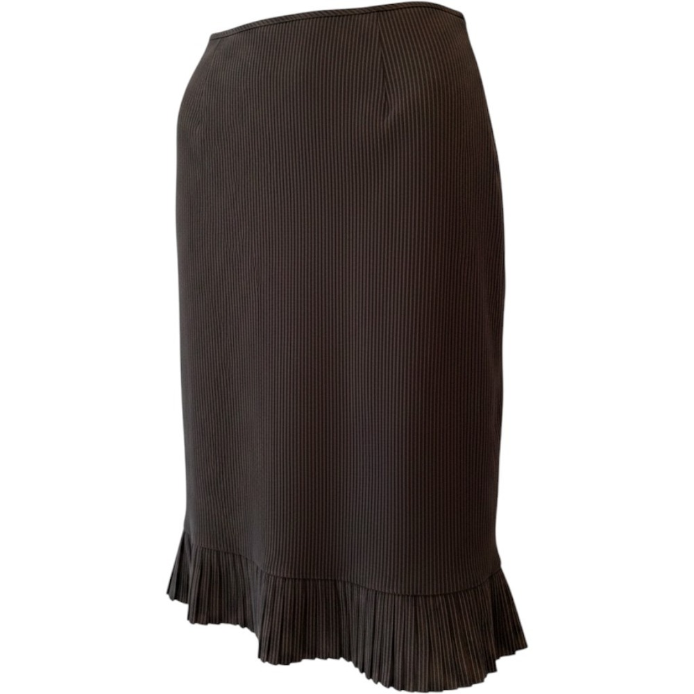 Evan-Picone Pinstripe Midi Skirt Black Pleated Ruffle Hem Office Professional 14